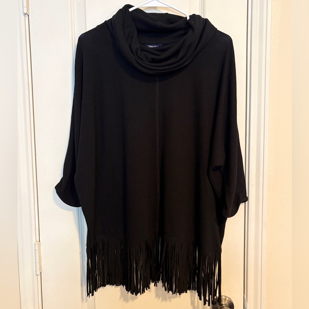 Black Fringe Cowl Neck Women's Top